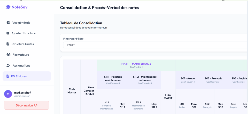 Gestion des structures et coefficients